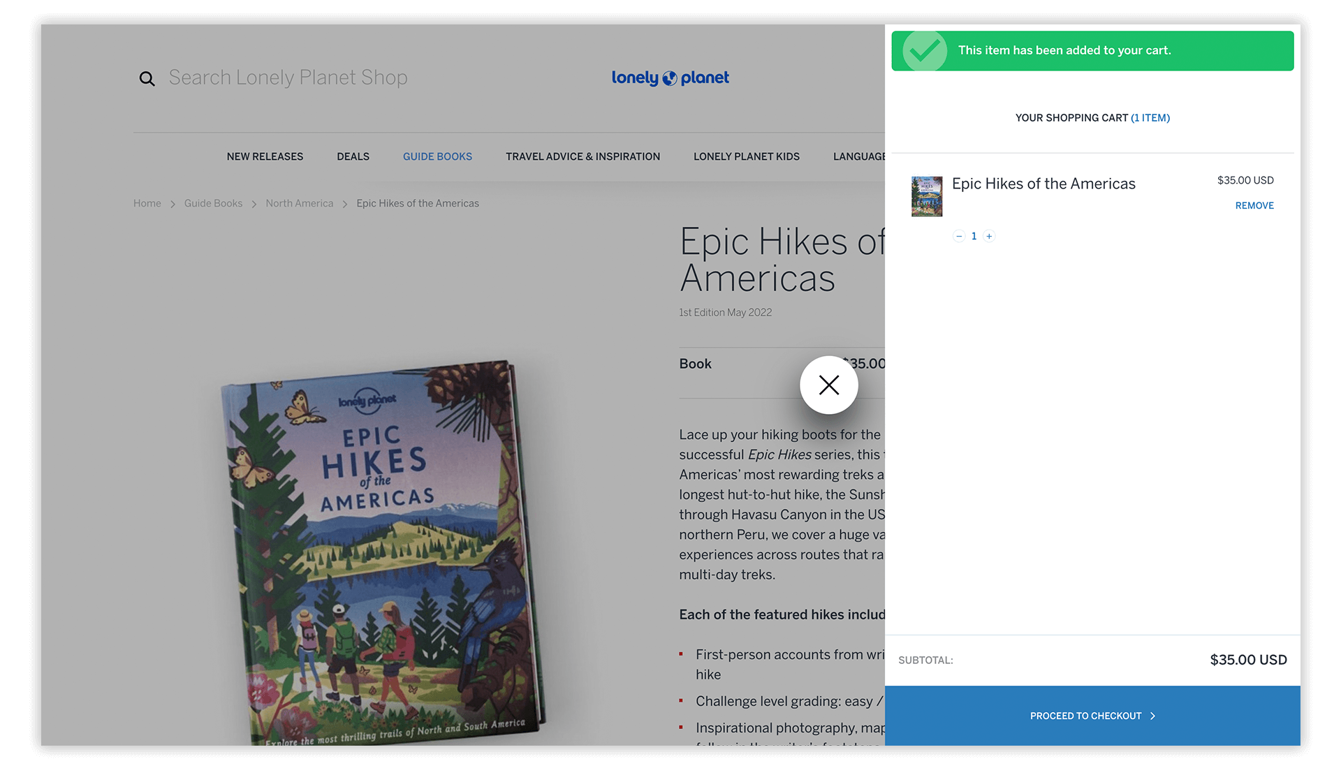 A screenshot of an ecommerce shopping cart example from Lonely Planet