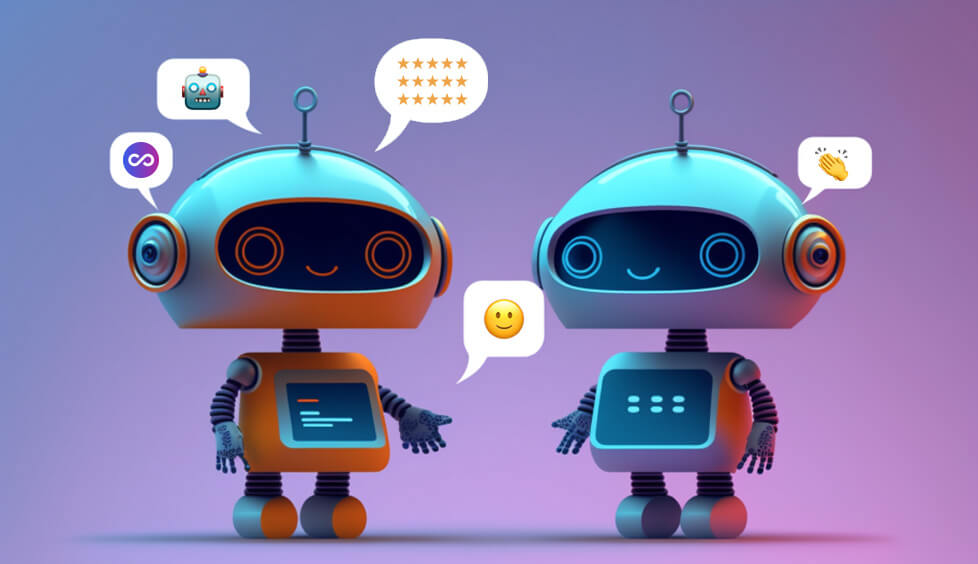 Two adorable. chatbots chatting about creating smarter merchandising for ecommerce