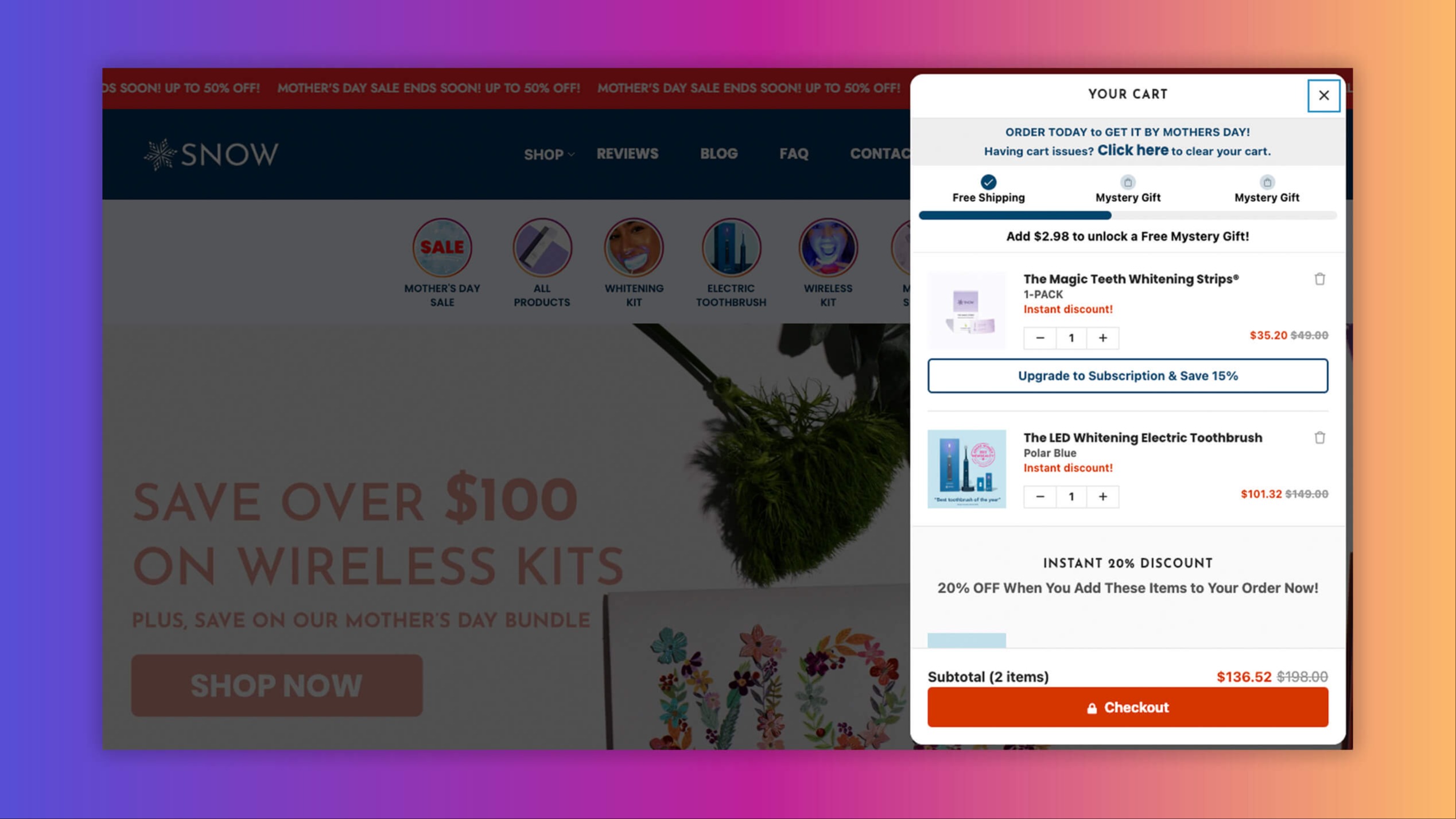 Snow Oral Care Tiered Progress Bar product recommendation example