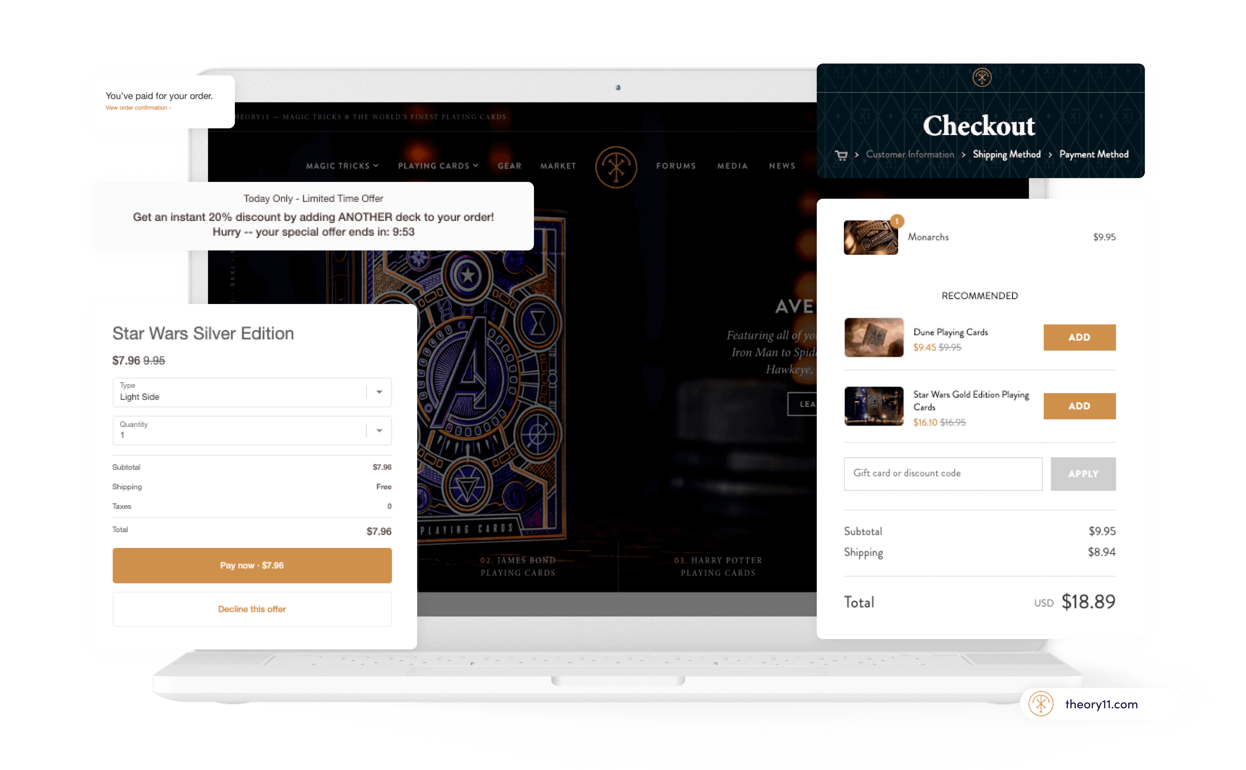 The theory 11 checkout featuring in-cart cross-sells and limited-time offers