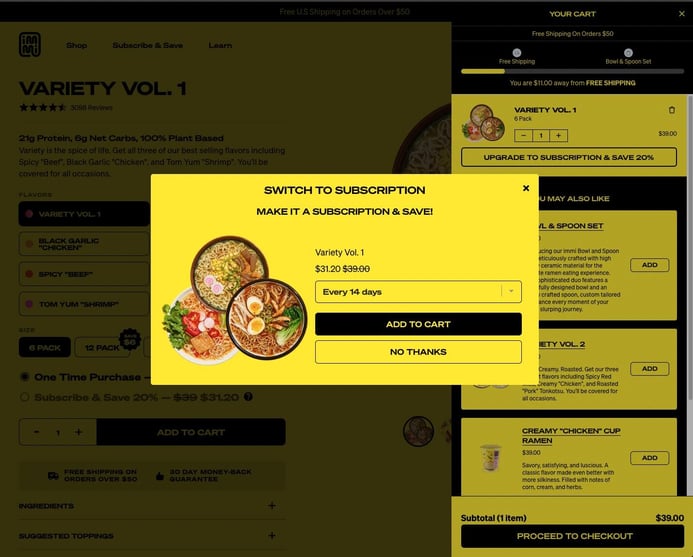 The immi store featuring pop-up upsell by Rebuy