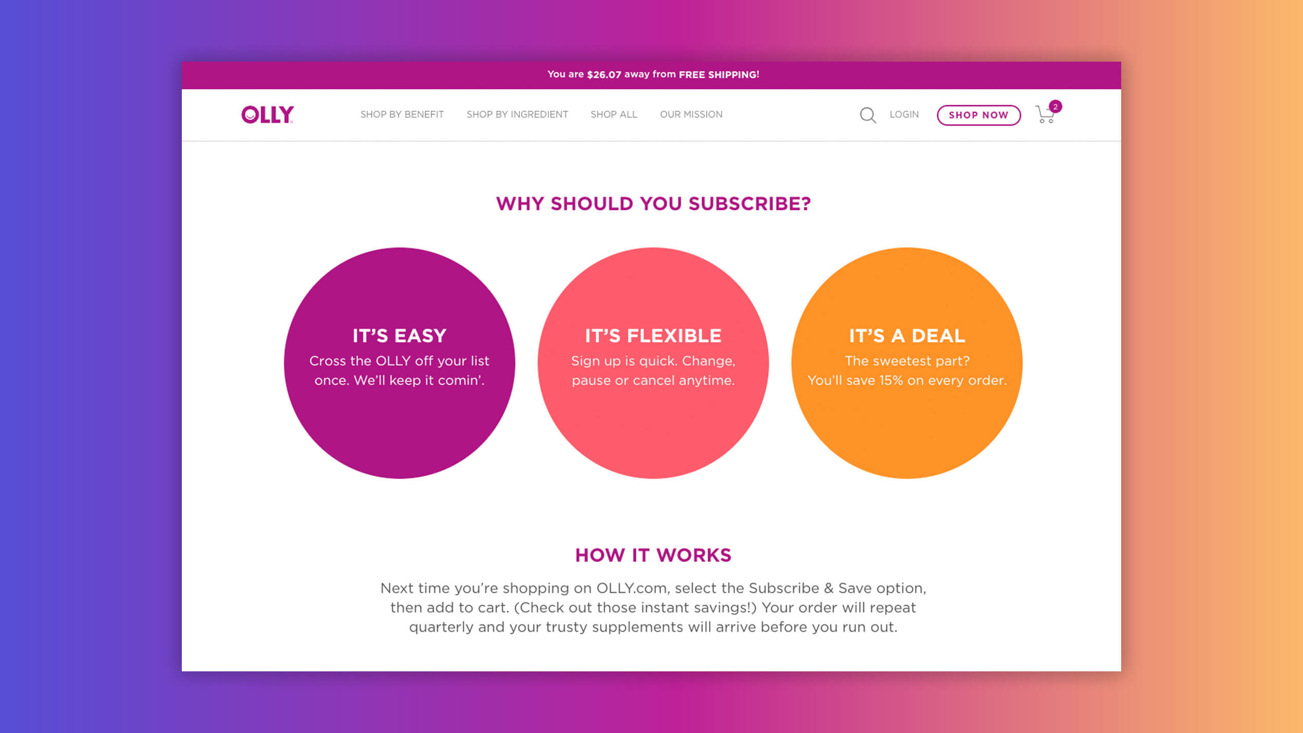 OLLY subscription landing page