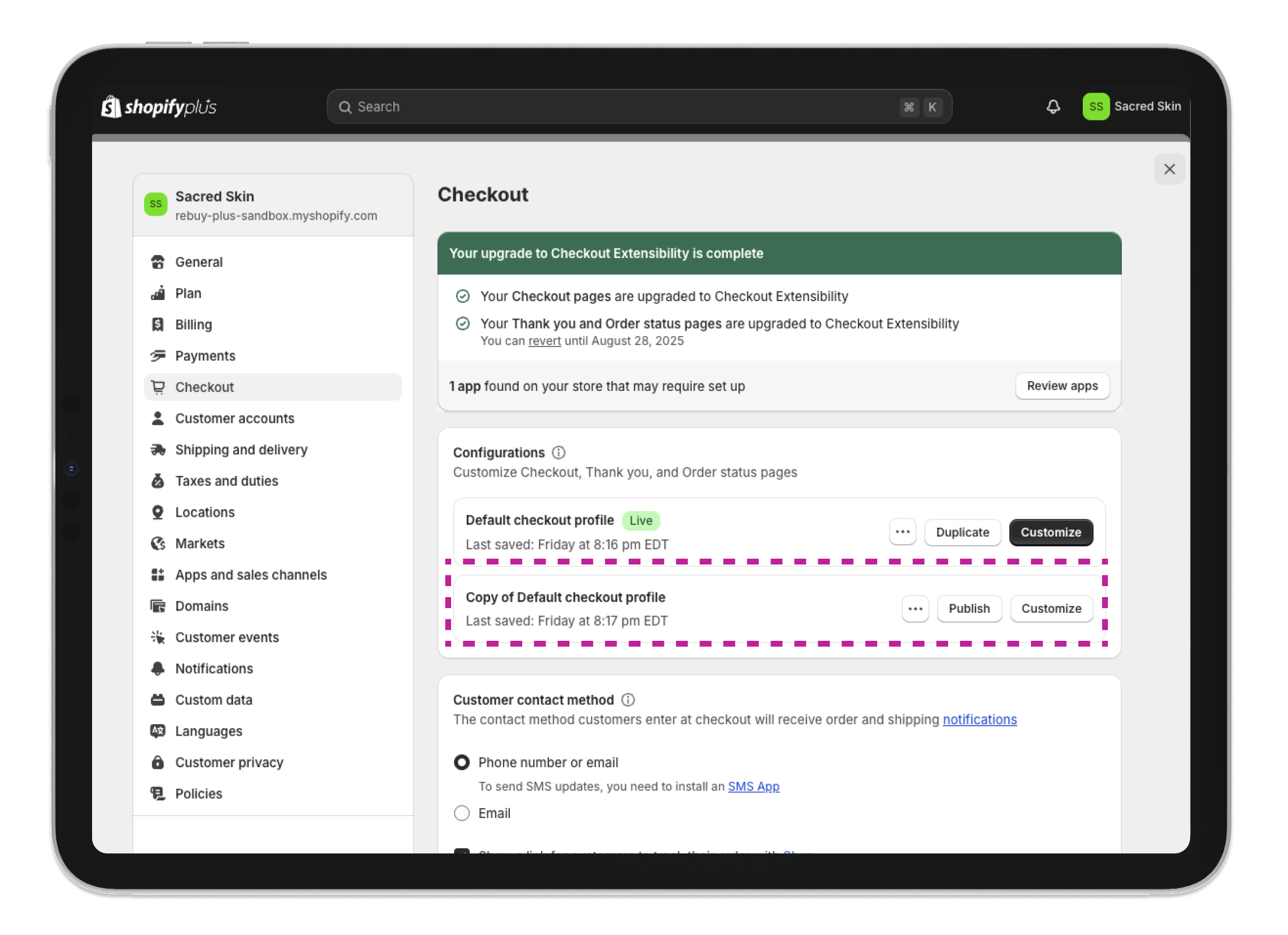 shopify checkout settings
