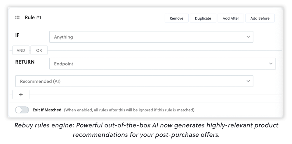 Rebuy's powerful out-of-the-box AI now generates highly-relevant product recommendations for your post-purchase offers