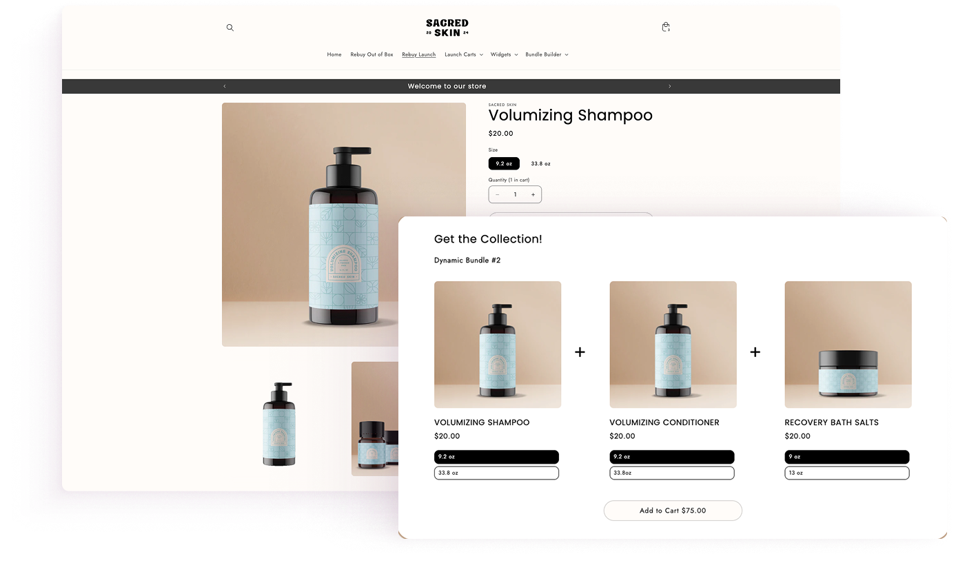 Computer screen showing mix-and-match Dynamic Bundles for Shopify