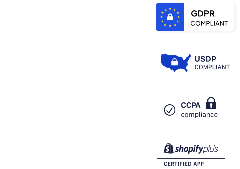 Four badges connected to a lock representing Rebuy's enterprise-level security