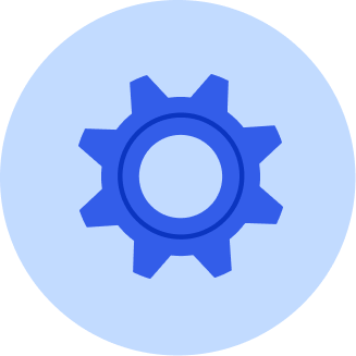 A gear in a blue circle representing configuring settings