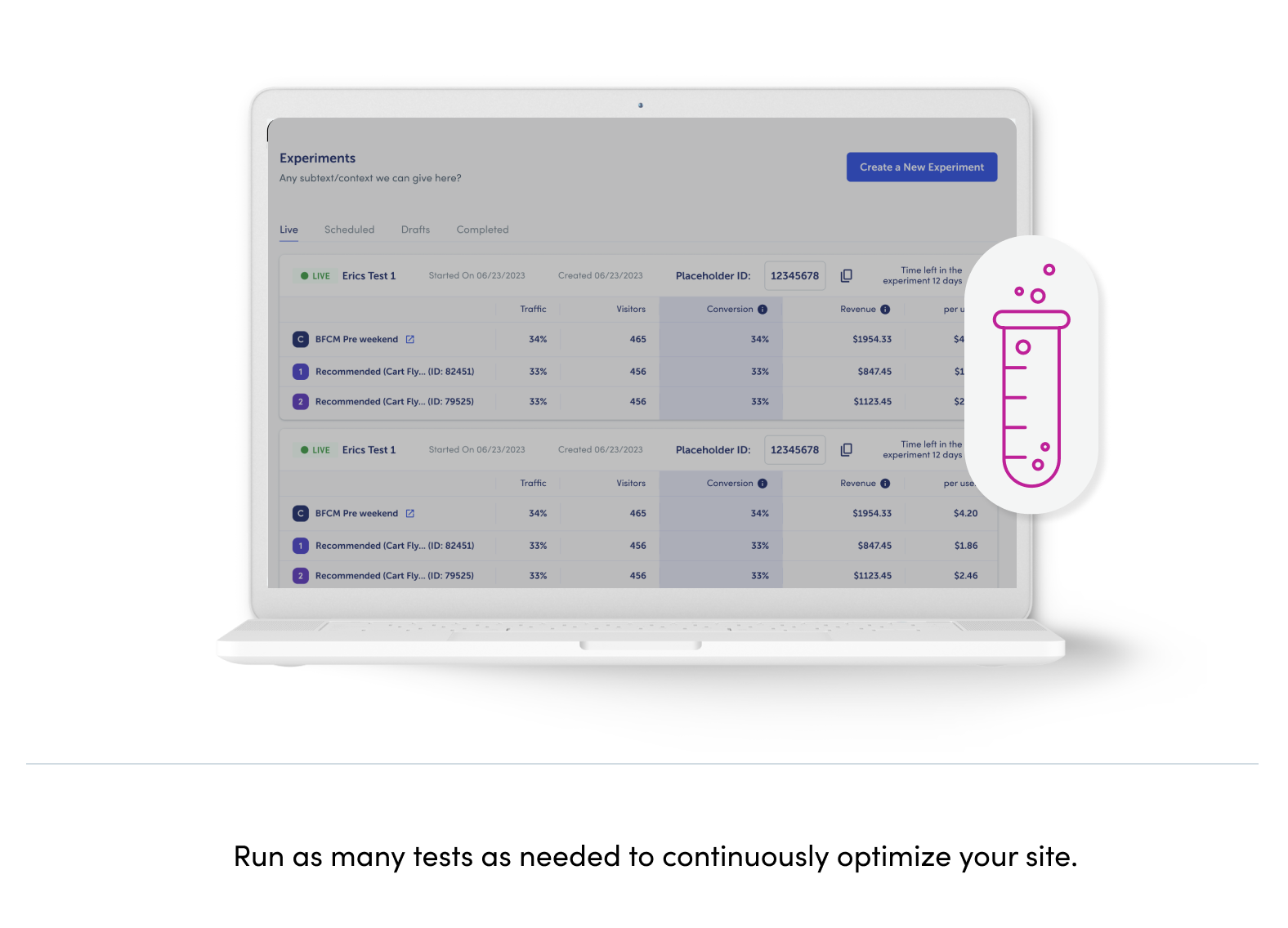 Run as many tests as needed to continuously optimize your site.