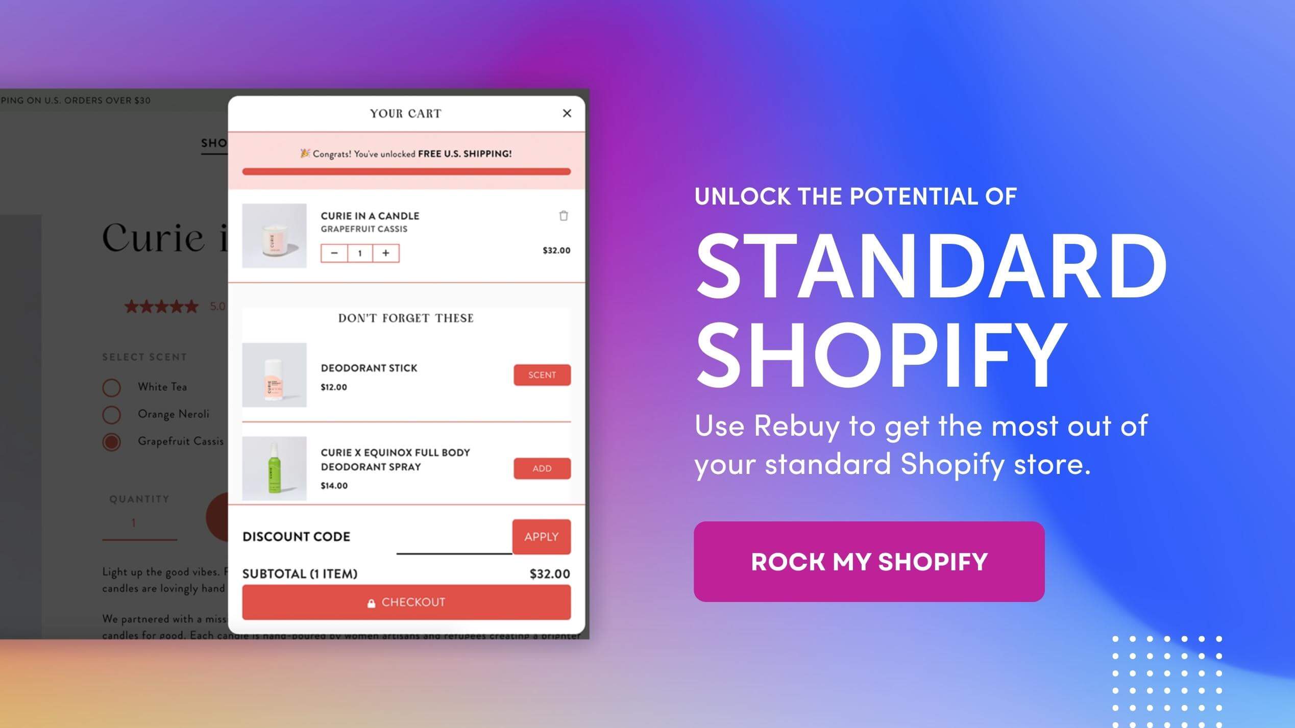 Rebuy Smart Cart™ for Shopify featuring personalized product recommendations