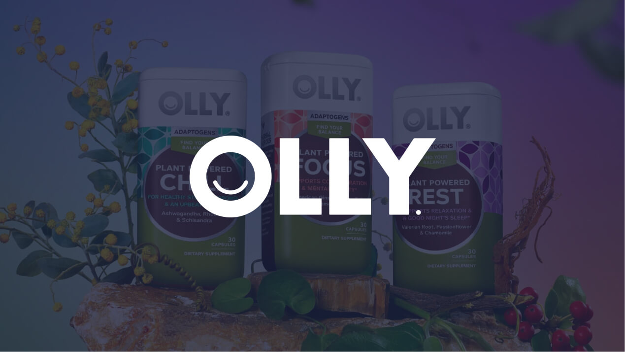 OLLY logo over a photo of OLLY vitamin products