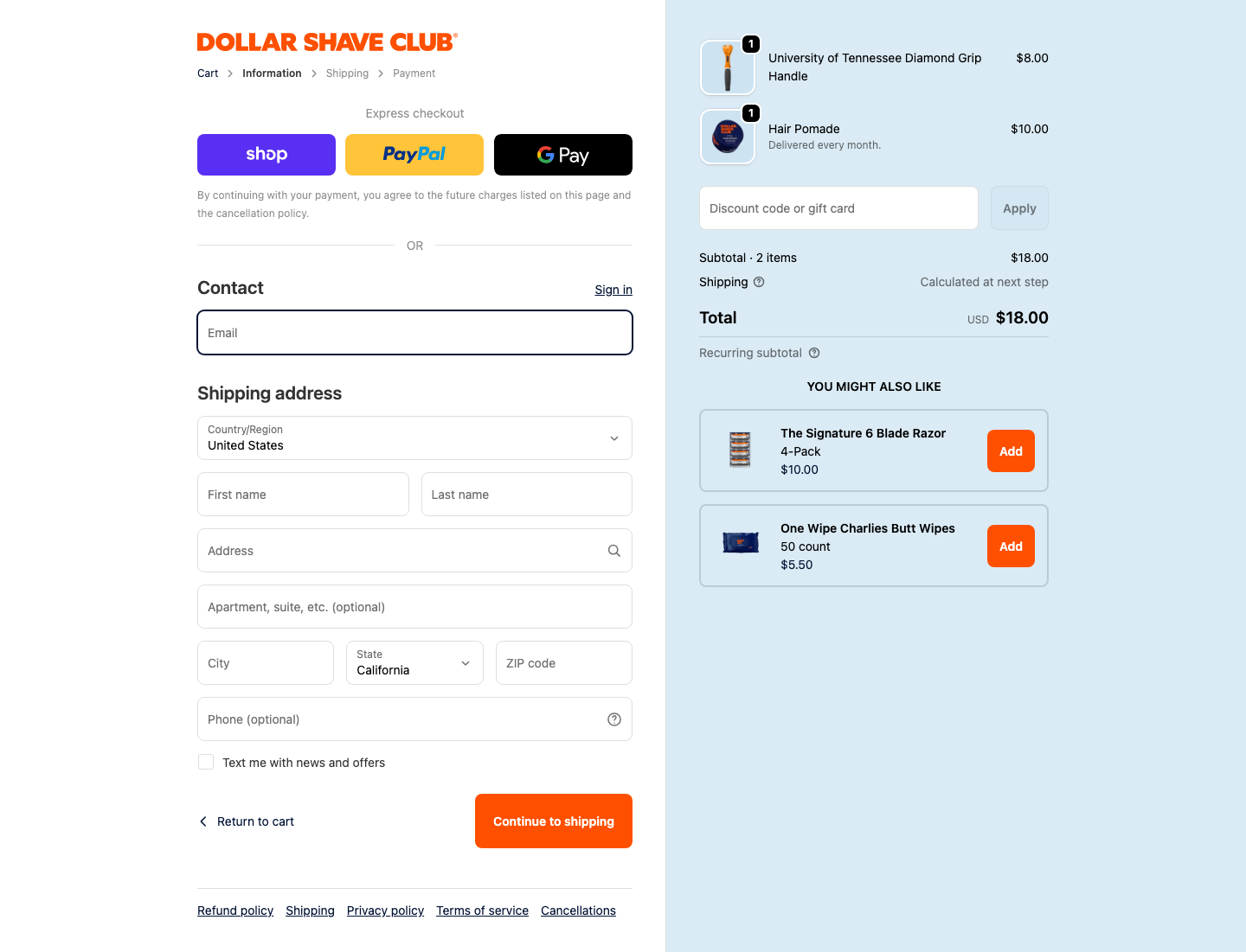 Dollar Shave Club – Desktop