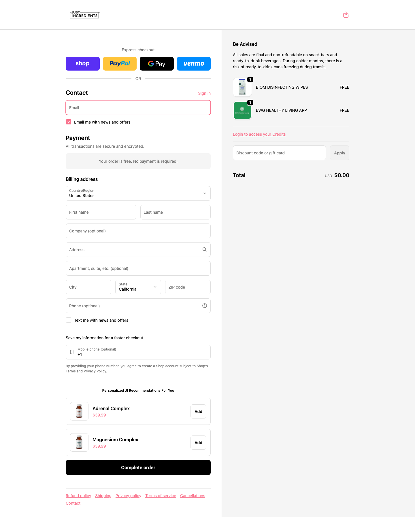 Just Ingredients – Desktop