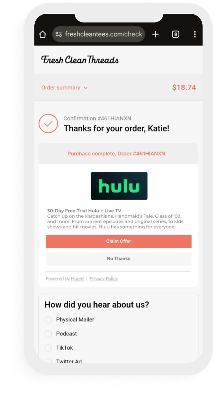 Rebuy ads on thank you page
